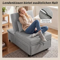 HOMCOM 4-in-1 Klappsessel mit Seitentasche, Gästebett mit Kissen, Verstellbarer Rückenlehne, Bettsessel mit Rollen, Hellgrau(m-7)