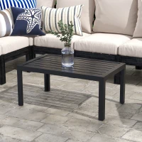 Outsunny Outdoor Side Table, Rectangular Patio Coffee Side Table with Steel Frame and Slat Tabletop for Garden, Balcony, Black(m-10)