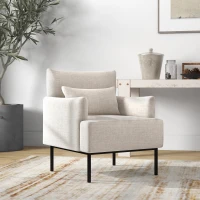 HOMCOM Poltrona Moderna d'Arredo con Cuscino Extra, in Tessuto Effetto Lino e Acciaio, 73x81x82 cm, Bianco Crema(m-9)