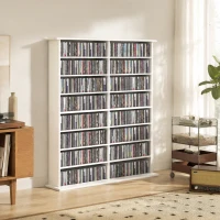 HOMCOM Raft media, 8 niveluri, suport DVD cu 12 polițe reglabile, 16 compartimente, pentru 720 CD-uri, Alb(m-6)