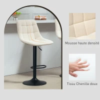 HOMCOM Lot de 2 tabourets de bar, chaises de bar en chenille hauteur réglable avec dossier pivotant 360° 47x48x117,5cm beige(m-7)