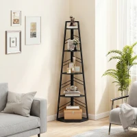 HOMCOM Corner Bookcase, 5-Tier Floor Standing Bookshelf, Shelving Unit for Living Room, Study, Bedroom, Black(m-2)