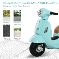 HOMCOM Motocicleta Infantil con Faro Bocina y 4 Ruedas Moto Eléctrica Vespa para Niños con Licencia 66,5x38x52 cm Verde(m-5)