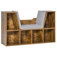 HOMCOM Bookcase Storage Shelf with Cushioned Reading Seat, Cube Bookshelf Organizer for Bedroom Living Room, Rustic Brown(m-10)