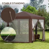 Outsunny Hexagonal Garden Gazebo Patio Party Outdoor Canopy Tent Sun Shelter with Mosquito Netting and Zipped Door, Brown(m-6)