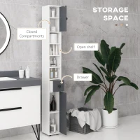 kleankin 180cm Slim Bathroom Cabinet, with Drawer, Shelves and Cupboards - Grey(m-4)