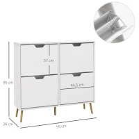 HOMCOM Zapatero Estrecho con 4 Cajones Abatibles y Patas de Madera Mueble Zapatero para 16 Pares 95x26x95 cm Blanco(m-3)