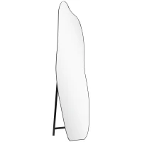 HOMCOM Espejo de Pie Cuerpo Entero sin Marco Espejo de Pie Forma Irregular con Soporte 40x4x160 cm Negro y Plata(m-1)