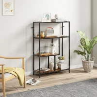 HOMCOM 4-Tier Bookshelf with Open Shelves - Rustic Brown(m-10)
