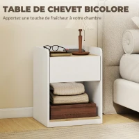 HOMCOM Table de Chevet Moderne, Table de Nuit avec Tiroir à Glissières, Niche, Plateau, Passe-câbles, 42x37x55cm, Blanc Chêne(m-6)
