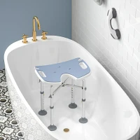 HOMCOM Tabouret de Douche, Hauteur Ajustable 39-51,5 cm, Barre d'Appui à Ventouse, Patins à Ventouse, Bleu Clair(m-8)