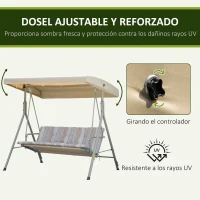 Outsunny Balancín de Jardín Exterior Columpio de 3 Plazas con Toldo Ajustable y Marco de Acero 172x110x156 cm Marrón Claro(m-4)