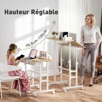 HOMCOM Bureau assis debout bureau réglable en hauteur 70 x 60 cm à roulettes avec plateau inclinable cadre en métal marron(m-4)