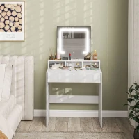 HOMCOM Storage Dressing Table, with LED Light Mirror - White(m-8)