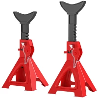 HOMCOM Unterstellbock 3 Tonnen Traglast 2 Stück Stützbock inkl Sicherungssplint 10 stufig Höhenverstellbar Rot(m-11)