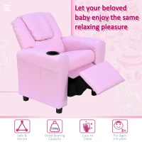 HOMCOM Kids Recliner Chair, PU Leather with Adjustable Backrest, Footrest, Padded Headrest, Pink(m-6)
