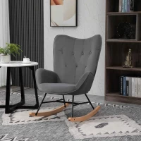 HOMCOM Fauteuil à Bascule Oreilles Rocking Chair Grand Confort accoudoirs Assise Dossier garnissage Mousse Haute densité Gris(m-10)