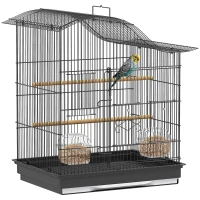 PawHut Cușcă pentru Păsări cu 4 Accesuri, 2 Boluri, 2 Stinghii și Tavă Detașabilă, Volieră din Metal și Plastic, 47,5x36x54,5 cm, Negru(m-11)