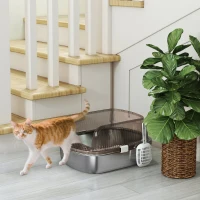 PawHut Lettiera per Gatti Extra Large con Vassoio in Acciaio Inox, Paletta, Bordi Alti, Fino a 15 kg, Grigio Carbone(m-7)