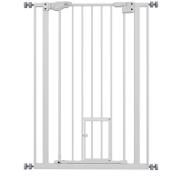 PawHut Barrera de Seguridad Ajustable con Puerta Pequeña Cierre Automático y Sistema de Doble Bloqueo 74-80x104,1 cm Blanco