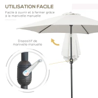 Outsunny Parasol droit parasol inclinable de jardin balcon terrasse manivelle toile polyester imperméabilisée haute densité 180 g/m² Ø2,6 x 2,35H m aluminium crème(m-4)