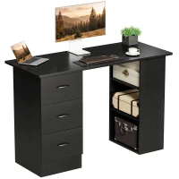 HOMCOM Computer Desk, Writing Table, PC Workstation with 3 Storage Shelves and Drawers, Handle, for Home Office, Black(m-11)