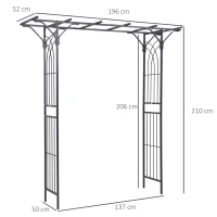 Outsunny 210cm Decorative Metal Garden Trellis Arch with Durable Steel Tubing & Elegant Scrollwork, Great for Weddings, Dark Gre(m-3)