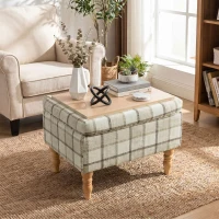 HOMCOM Linen Fabric Upholstered Footstool, Rectangular Storage Stool with Removable Top, Padded Seat and Hidden Space, Brown(m-7)