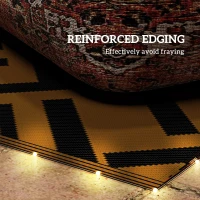 Outsunny Plastic Straw Reversible RV Outdoor Rug with LED String Light, 182 x 274cm, Brown and Black(m-9)