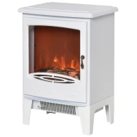 HOMCOM Electric Fireplace Stove, Free standing Fireplace Heater with Realistic LED Flame Effect and Adjustable Brightness, Overheat Safety Protection, 900W/1800W, White(m-10)