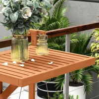 Outsunny Tavolino da Ringhiera per Balcone Pieghevole e Regolabile in Legno, Colore Teak(m-8)