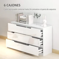HOMCOM Cómoda con 6 Cajones Cómoda de Dormitorio Moderno con Anti-vuelco Cajonera para Salón Pasillo 120x40x75 cm Blanco(m-4)