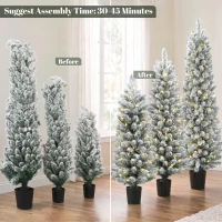 HOMCOM Prelit Snowy Flocked Artificial Christmas Tree Set of 3, Slim Xmas Tree with PVC Tips, 3FT+4FT+5FT(m-8)