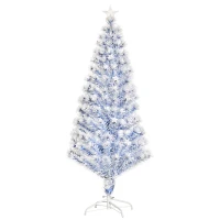 HOMCOM 5FT Artificial Fibre Optic Christmas Tree Seasonal Decoration w/ LED Lights Pre-Lit Easy Store White Blue(m-10)
