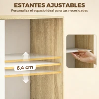 HOMCOM Armario Dormitorio Moderno con Puertas Correderas Barra para Colgar Estantes Ajustables y 4 Cajones Roble y Blanco(m-20)