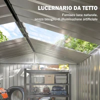 Outsunny Casetta da Giardino in Metallo con Prese d'Aria e Doppia Porta Scorrevole, 277x195x192 cm, Grigio Scuro(m-3)