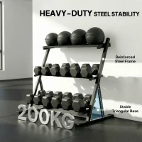 SPORTNOW 3-Tier Adjustable Dumbbell Rack, Heavy-Duty Weight Rack for Dumbbells, Kettlebells and Multiple Balls, Space-Saving Weight Storage Stand for Home Gym, 200 KG Capacity(m-6)