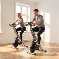 SPORTNOW Cyclette Pieghevole Magnetica a 8 Livelli con Display LCD, Rotelle e Sellino Regolabile, Grigio e Nero(m-9)