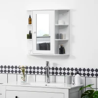 HOMCOM Spiegelschrank Badschrank Badezimmerschrank, 8 Fächer, Spiegeltüren, wasserbeständig, 66 cm x 17 cm x 63 cm, Weiß(m-10)