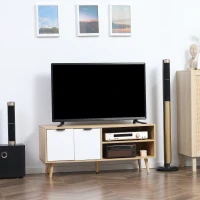 HOMCOM Mobile TV 46" max in Truciolato e Legno con 2 Ripiani Aperti e Armadietto, 110x39x48.8 cm(m-2)