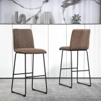 HOMCOM Set 2 Scaune de Bar Moderne cu Suport pentru Picioare și Spătar, din Piele PU și Oțel, 44x50x109 cm, Maro Închis(m-6)