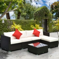 Outsunny Set Mobili da Giardino in Rattan PE 4 Poltrone 1 Pouf 1 Tavolino in Vetro Temperato 2 Cuscini(m-2)