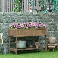 Outsunny Jardinière sur Pieds carré Potager étagère dim. 110L x 46l x 76H cm 8 Compartiments Inserts d'irrigation Bois de Sapin(m-10)