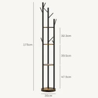 HOMCOM Cuier rotativ de podea cu 8 cârlige și 4 rafturi, stil industrial, Ø30x175cm, maro(m-3)