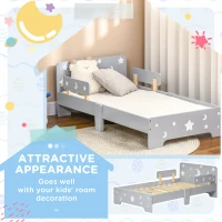 ZONEKIZ Kids Toddler Bed, with Star and Moon Patterns, Side Rails, for Ages 3-6 Years - Grey(m-4)