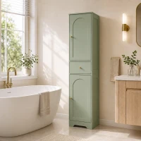 HOMCOM Tall Bathroom Cabinet with Arched Doors - Light Green(m-2)
