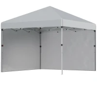 Outsunny 3 x 3 m Pop Up Gazebo, UPF 30+ Party Tent with 2 Sidewalls, Weight Bags and Wheeled Bag, Light Grey(m-1)