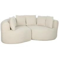 HOMCOM Canapea 3 locuri curbată din chenille 188 cm, canapea pentru living cu șezut adânc, 6 perne, umplutură groasă, crem(m-1)
