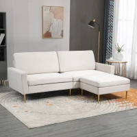 HOMCOM Canapea extensibilă 3 locuri din material textil, cu suport pentru picioare și spătar reglabil în 5 poziții, 213x91x83cm, crem(m-10)