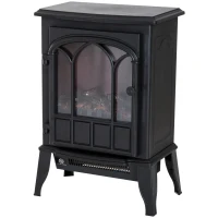 HOMCOM Camino da Terra Elettrico Potenza 1000W / 2000W con Effetto Fiamma Luminosità Regolabile, Caminetto Elettrico con Temperatura Regolabile e Protezione Anti Surriscaldamento, 39x23x56.5cm, Nero(m-11)